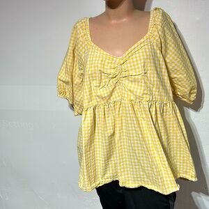 Yellow plaid baby doll top 2X